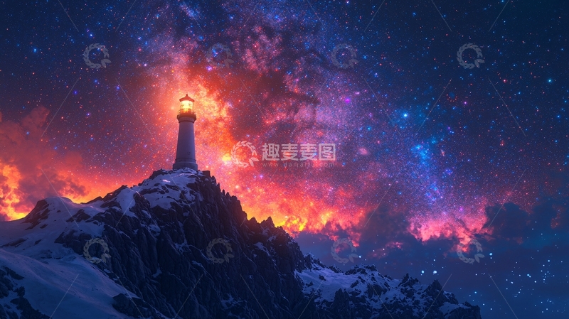 高清大图下载【趣麦麦图】星空下的灯塔