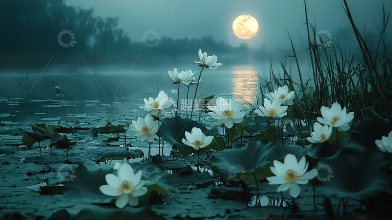 高清大图下载【趣麦麦图】月光下的白莲花