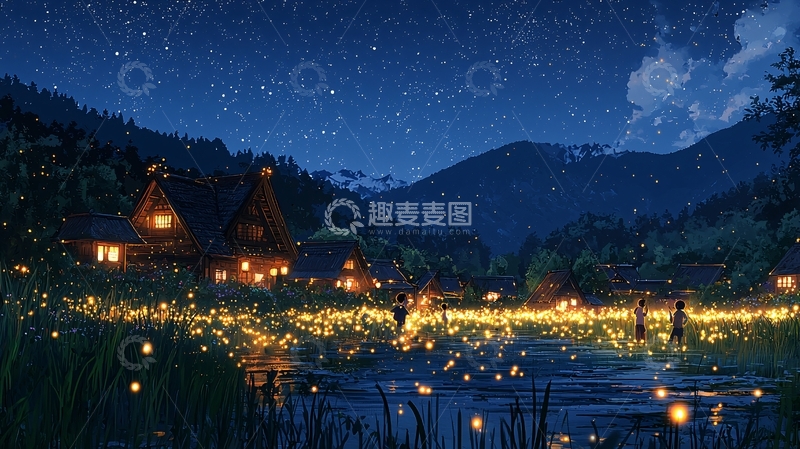 高清大图下载【趣麦麦图】星空下的村庄
