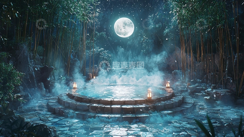 高清大图下载【趣麦麦图】月光下的竹林秘境