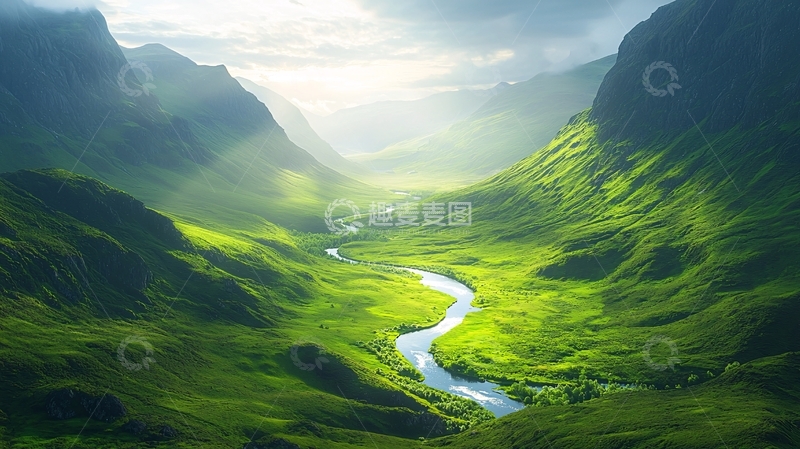 高清大图下载【趣麦麦图】阳光照射下的绿色山谷