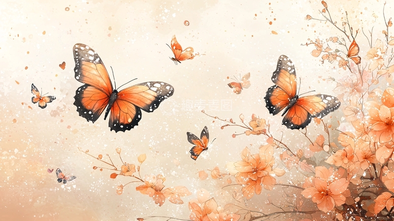 高清大图下载【趣麦麦图】橙色蝴蝶花朵背景