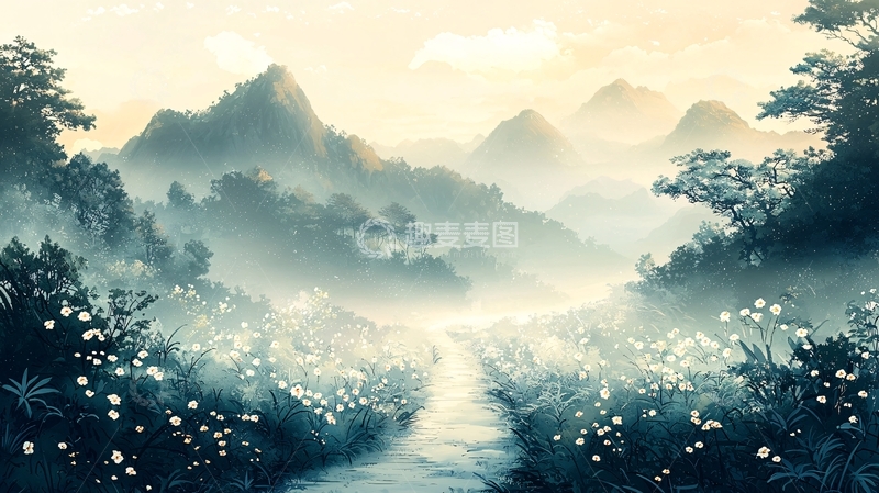 高清大图下载【趣麦麦图】雾气朦胧的山间小路