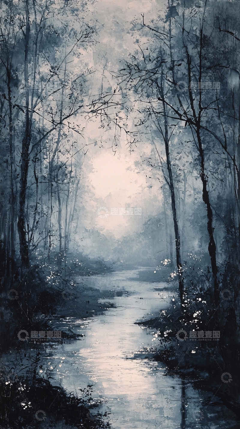 高清大图下载【趣麦麦图】蓝调森林小溪