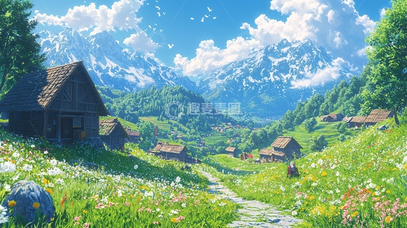 高清大图下载【趣麦麦图】阿尔卑斯山乡村风景