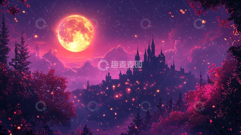 高清大图下载【趣麦麦图】血月下的哥特式城堡