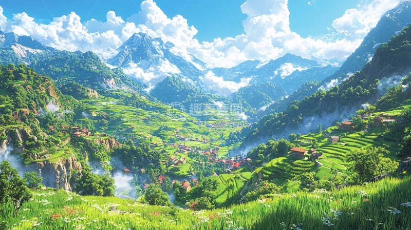 高清大图下载【趣麦麦图】阳光明媚的山谷风光