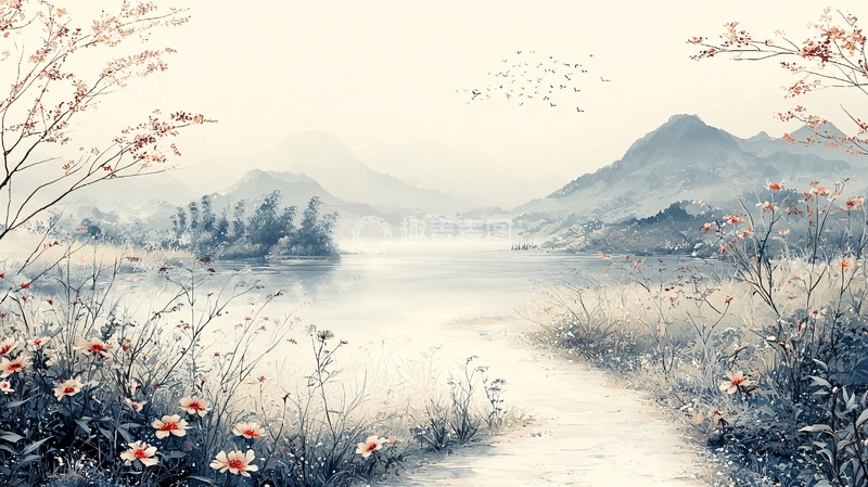 高清大图下载【趣麦麦图】静谧祥和的湖边山景图