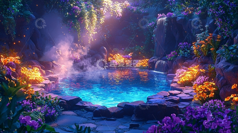 高清大图下载【趣麦麦图】梦幻森林温泉