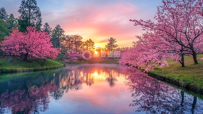 高清大图下载【趣麦麦图】粉色樱花树