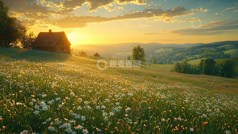 高清大图下载【趣麦麦图】日出田园小屋