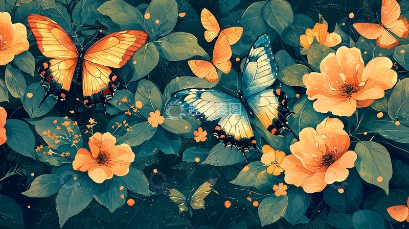 高清大图下载【趣麦麦图】蝴蝶飞舞在花丛中