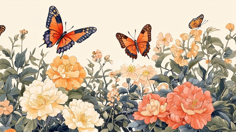 高清大图下载【趣麦麦图】蝴蝶飞舞花丛