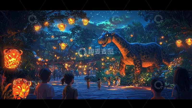 高清大图下载【趣麦麦图】夜晚森林庆典