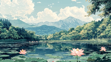 唯美山湖风景画