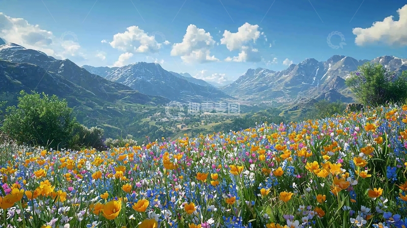 高清大图下载【趣麦麦图】山谷野花盛开