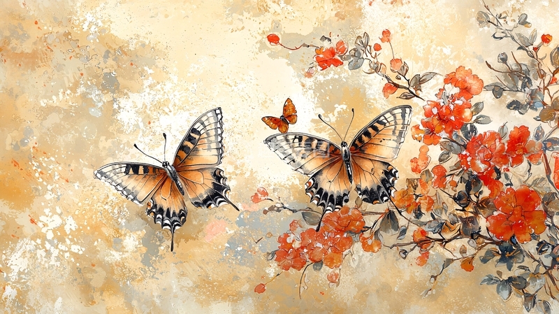 高清大图下载【趣麦麦图】水墨蝴蝶花卉