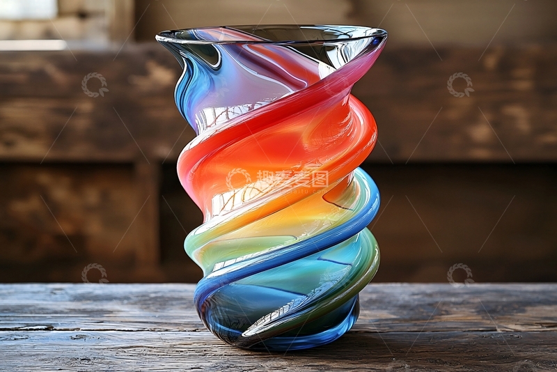 高清大图下载【趣麦麦图】彩虹螺旋玻璃花瓶