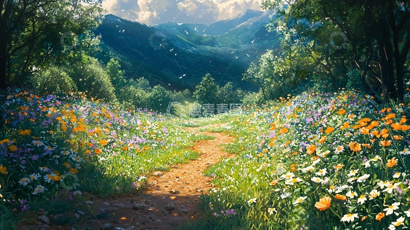 高清大图下载【趣麦麦图】山间花海小路