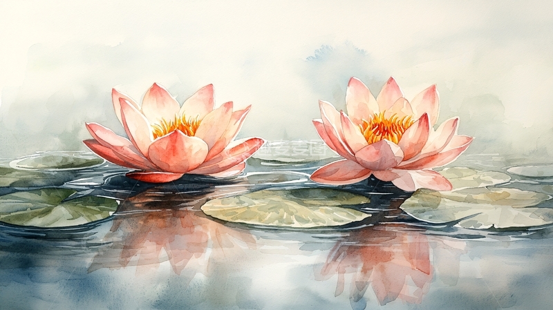 高清大图下载【趣麦麦图】水彩荷花