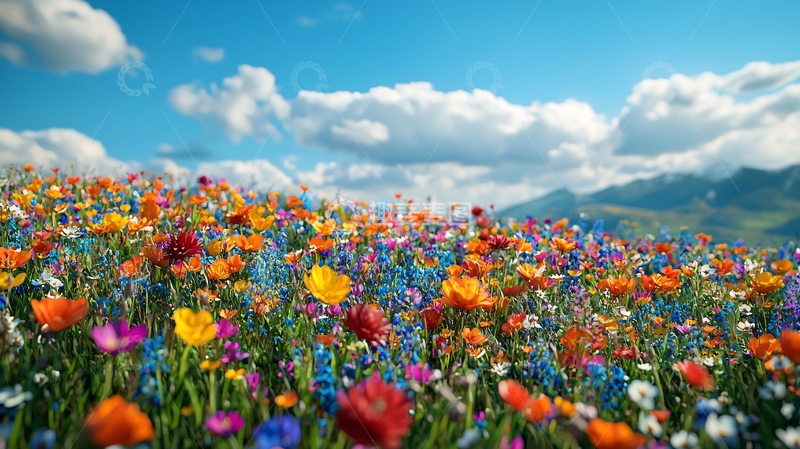 高清大图下载【趣麦麦图】彩色鲜花盛开的山坡