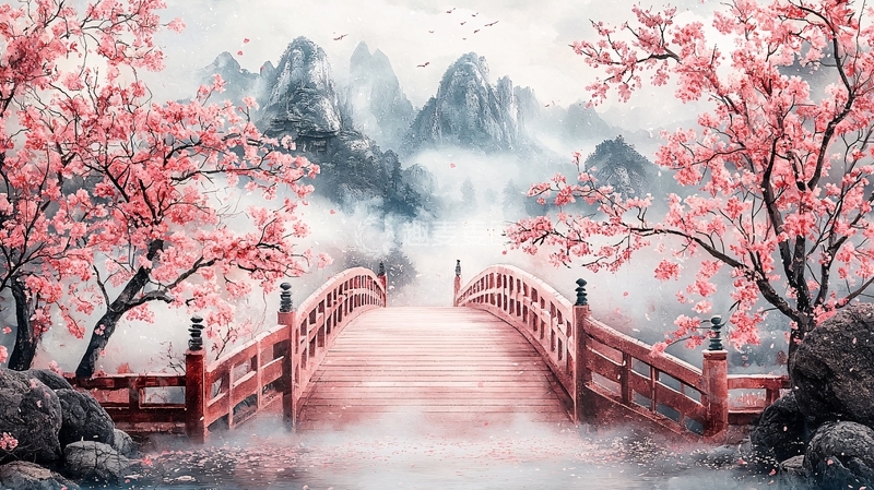 高清大图下载【趣麦麦图】粉色樱花桥