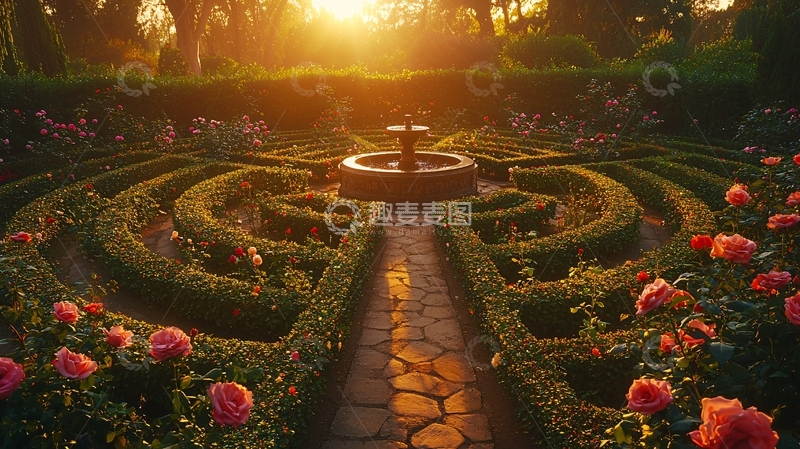 高清大图下载【趣麦麦图】夕阳西下玫瑰花园迷宫
