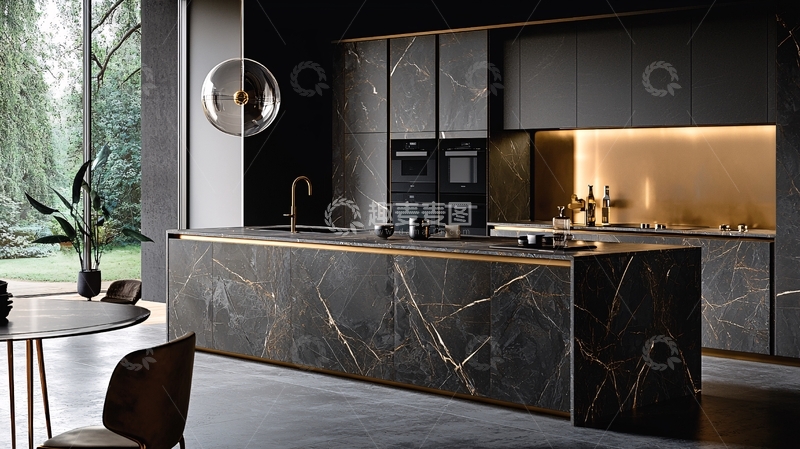 高清大图下载【趣麦麦图】黑色系现代化厨房