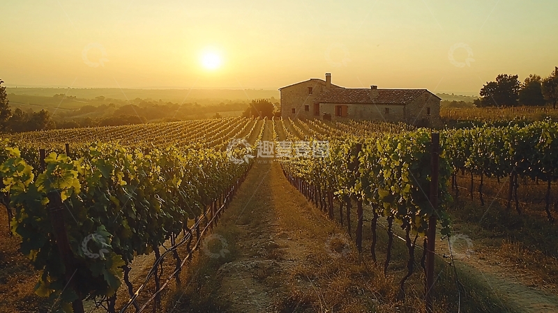 高清大图下载【趣麦麦图】日出葡萄园庄园景色