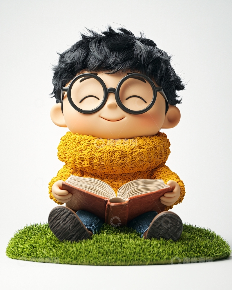 高清大图下载【趣麦麦图】可爱卡通男孩读书