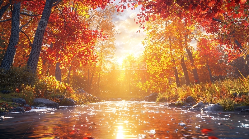 高清大图下载【趣麦麦图】秋日森林小溪