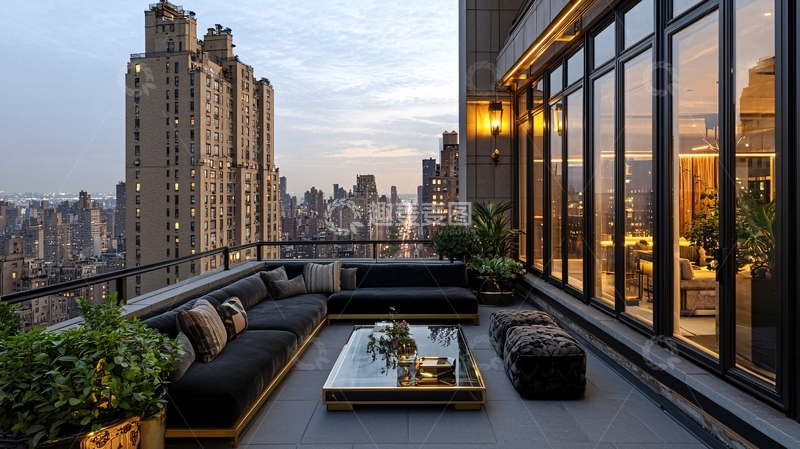 高清大图下载【趣麦麦图】高层公寓阳台夜景