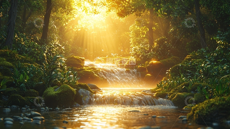 高清大图下载【趣麦麦图】阳光森林溪流