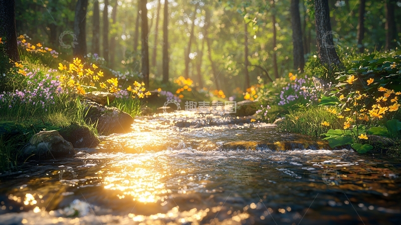 高清大图下载【趣麦麦图】森林小溪阳光
