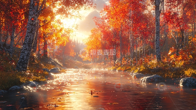 高清大图下载【趣麦麦图】秋日森林小溪