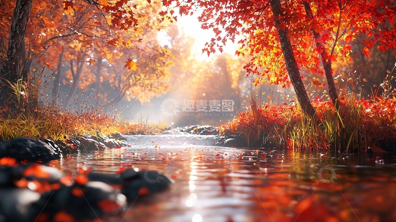 高清大图下载【趣麦麦图】秋日森林小溪