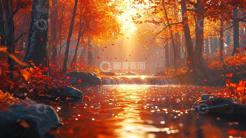 高清大图下载【趣麦麦图】秋季森林小溪