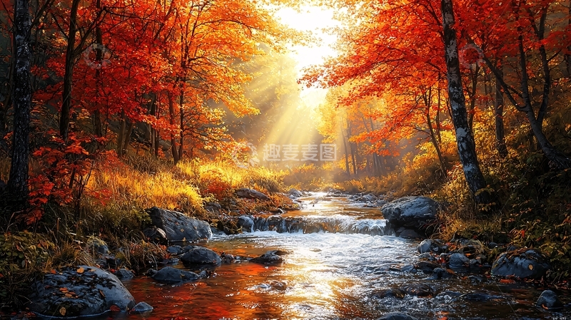 高清大图下载【趣麦麦图】秋日森林小溪
