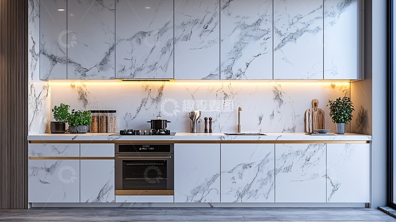 高清大图下载【趣麦麦图】现代简约白色大理石橱柜