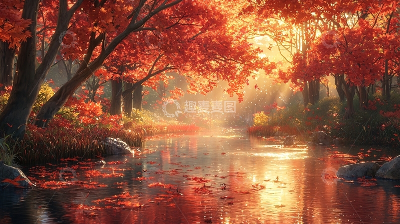 高清大图下载【趣麦麦图】秋日森林小溪