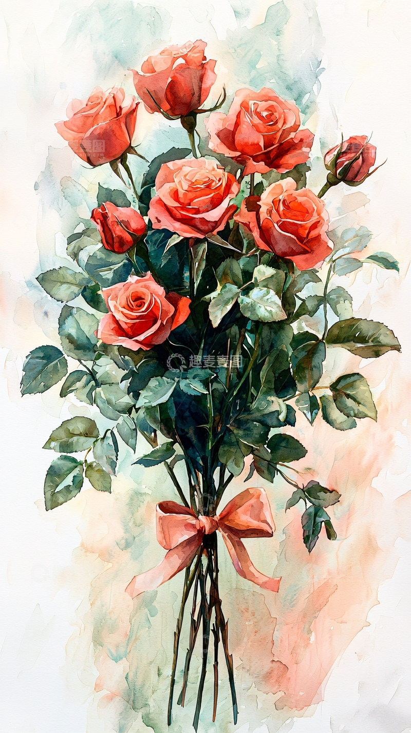 高清大图下载【趣麦麦图】水彩玫瑰花束