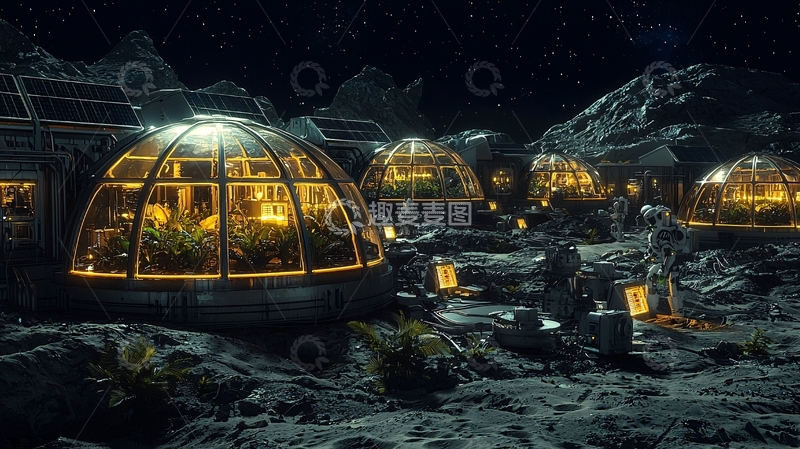 高清大图下载【趣麦麦图】月球基地夜景