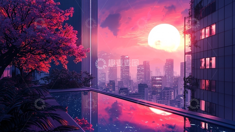 高清大图下载【趣麦麦图】阳台夜景