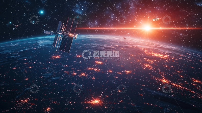 高清大图下载【趣麦麦图】太空卫星地球日出
