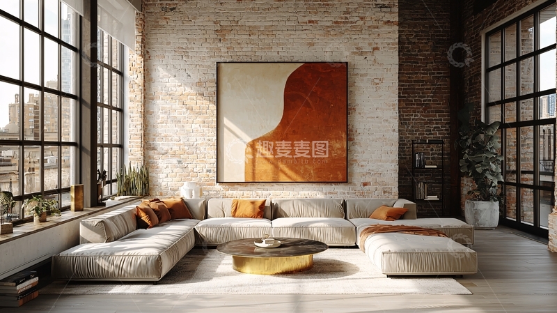 高清大图下载【趣麦麦图】现代工业风loft客厅