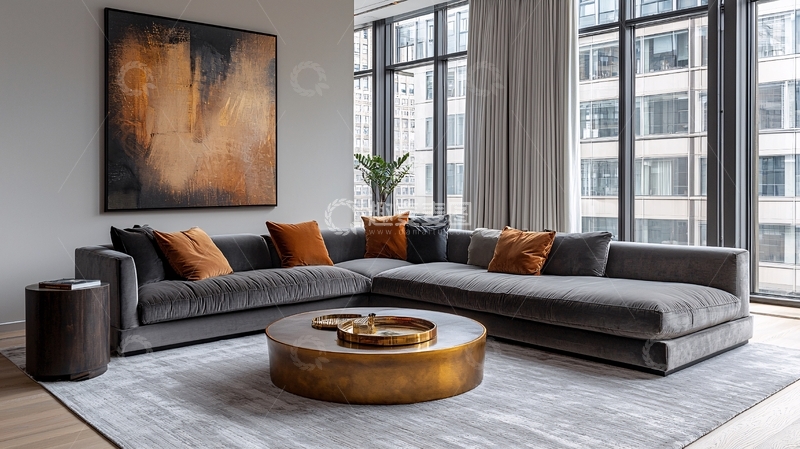 高清大图下载【趣麦麦图】现代灰色绒面转角沙发