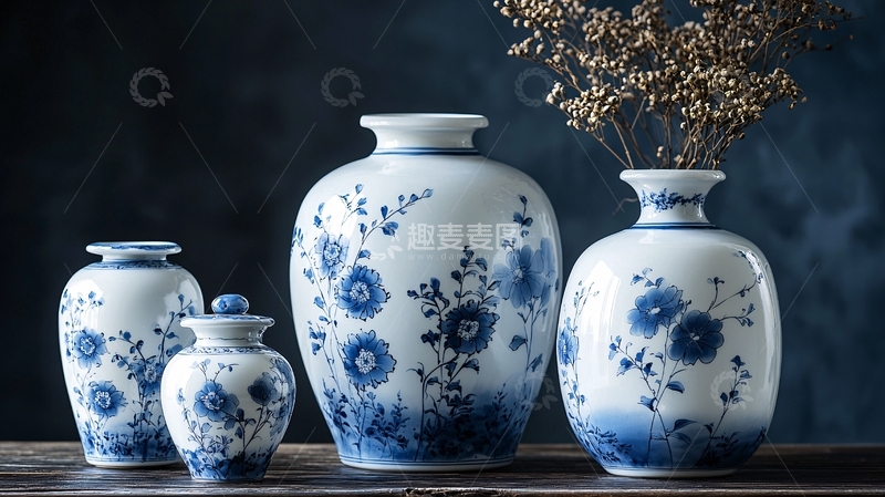 高清大图下载【趣麦麦图】青花瓷花瓶套装