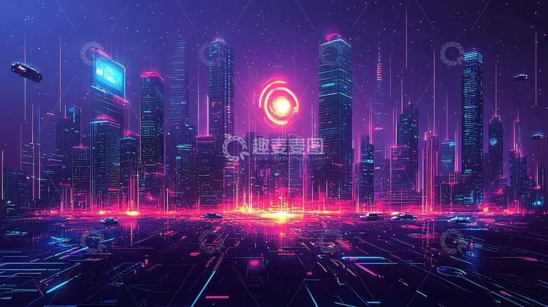 高清大图下载【趣麦麦图】未来科技感城市夜景