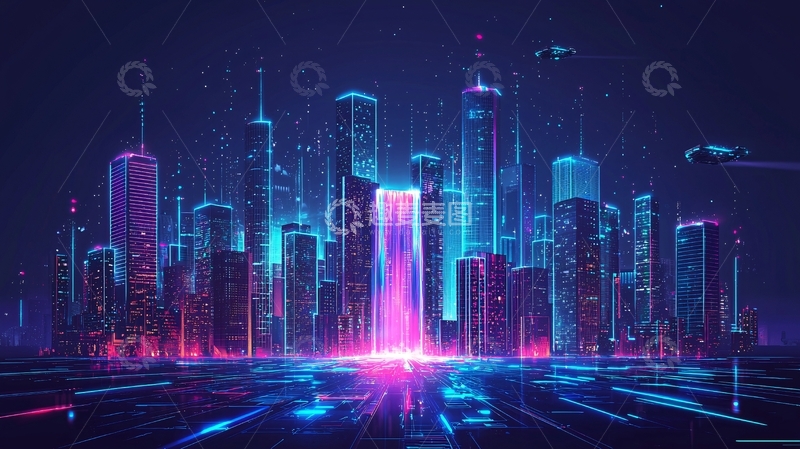 高清大图下载【趣麦麦图】未来城市夜景绚烂霓虹