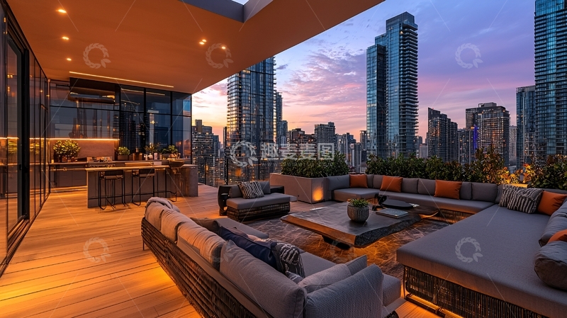 高清大图下载【趣麦麦图】城市夜景顶层公寓露台
